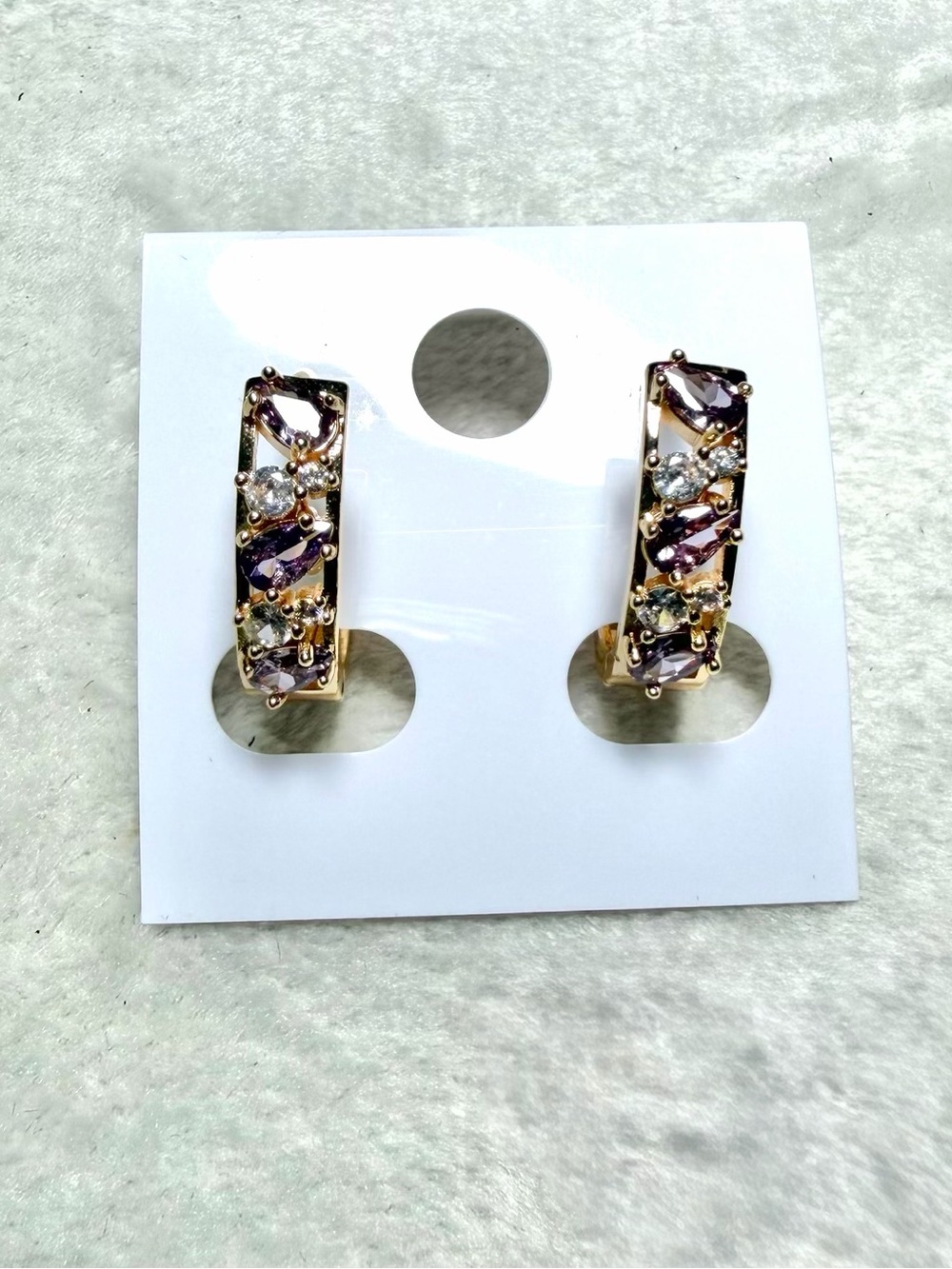 ✨Gold-Tone✨Purple Crystal Hoop Earrings